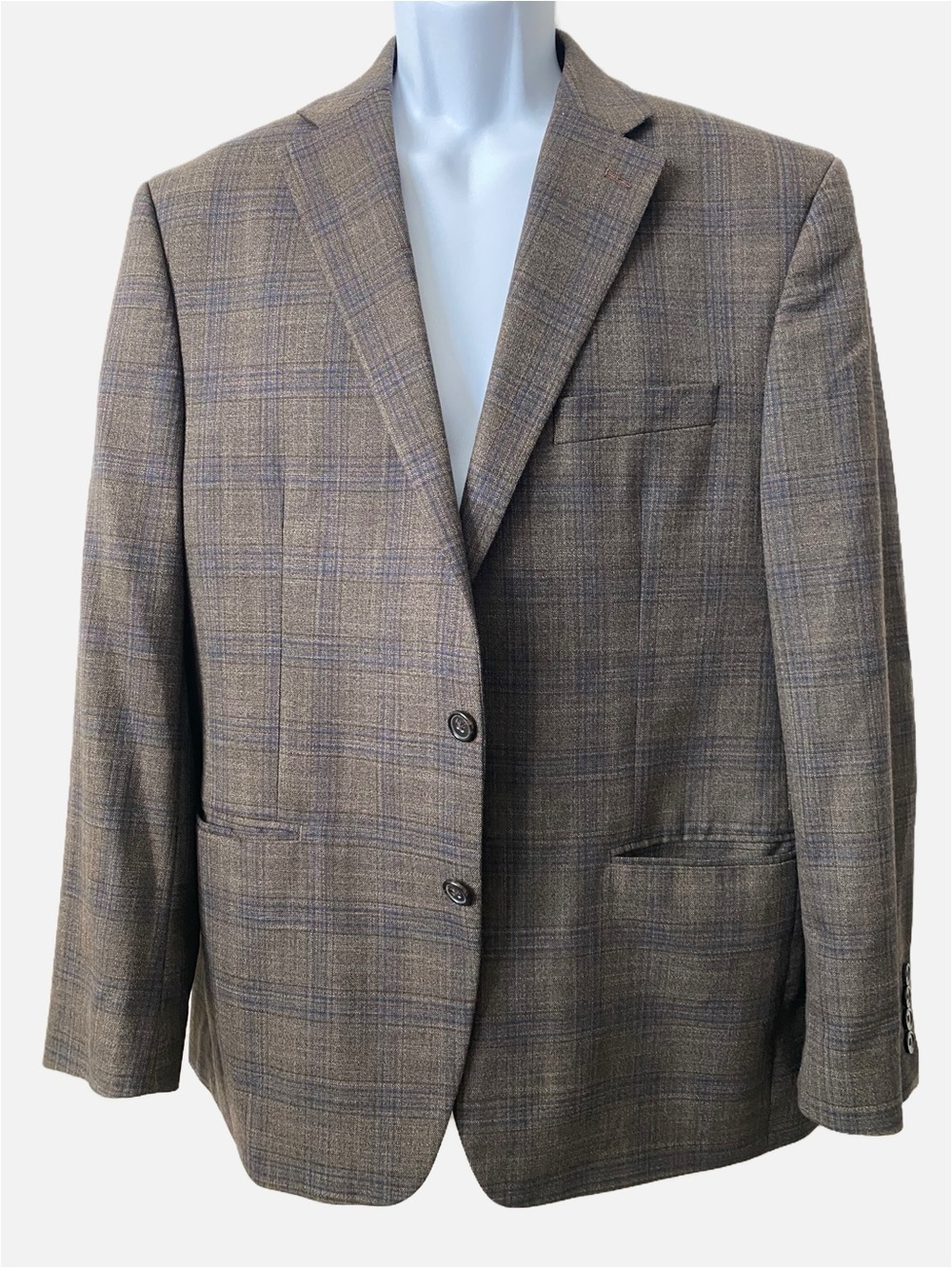 Lauren Ralph Lauren Two Button Blazer Beige/Brown Navy Blue Windowpane Plaid